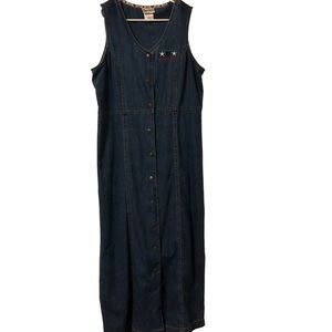 Disney large long blue denim button down sleeveless dress